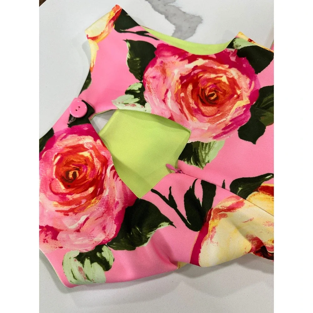 Bonnie Jean Girls Pink‎ Floral Rose Scuba Fit and Flare Dress Size 12